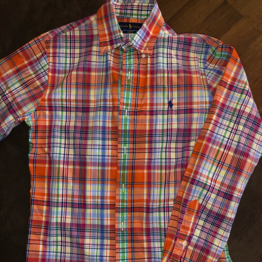 Long sleeve button down Polo shirt.
